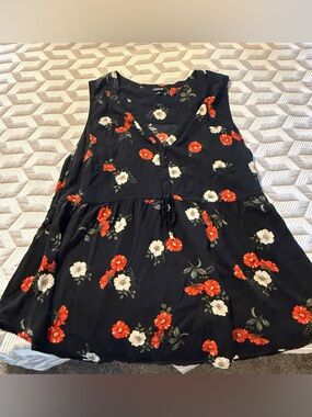 Torrid Black Top with Red and White Floral Design